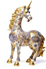 Unicorn “made of gold Imari china, intricate, highly detailed, studio lighting, isolated white background
