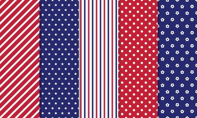 Fototapeta premium Seamless Geometric Patterns Set In Red Blue American Usa Flag Color