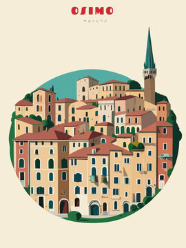 Osimo: Beautiful vintage-styled poster of with a city and the name Osimo in Marche