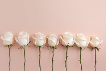 White roses on a pastel pink background created with Generativ Ai technology
