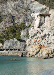 Monterosso al mare, Italy - 04 05 2023 : Statue of the giant in Monterosso al mare, Cinque Terre