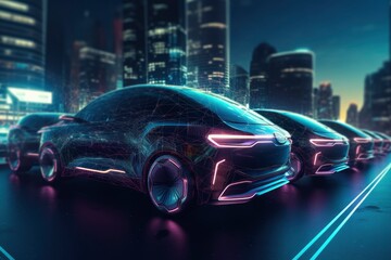 connected cars, with IoT and smart technologies, neon. Generative ai