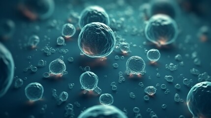 ヒト細胞や胚性幹細胞の顕微鏡の背景を3DレンダリングしたものGenerativeAI