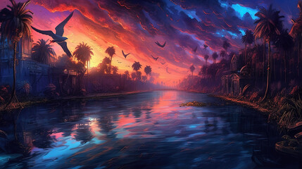 Fototapeta na wymiar Serene Sunset over Tropical Waters