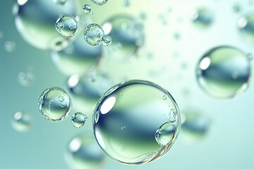 Naklejka premium Molecules inside air bubbles on soft background, concept skin care cosmetic solution. 3d rendering.