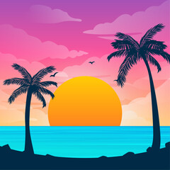 Fototapeta na wymiar tropical beach with lovely sunset background landscape