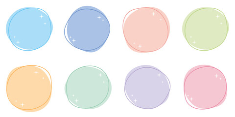 シェイプ　抽象的な形　丸　変形　セット　カラフル　キラキラ　あしらい　パステル