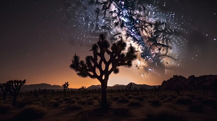 Obraz na płótnie Canvas Enter a world of otherworldly beauty as you journey through Joshua Tree National Park in California. Generated by AI.