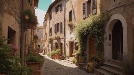 Discover the allure of a quaint European village in the heart of Tuscany, where time seems to stand still amidst the rustic architecture. Generated by AI.