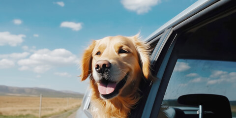  Portrait of cute dog on the car window vacation travel