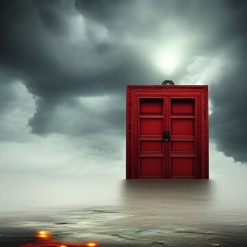 Puerta roja en nube generada por inteligencia artificial	