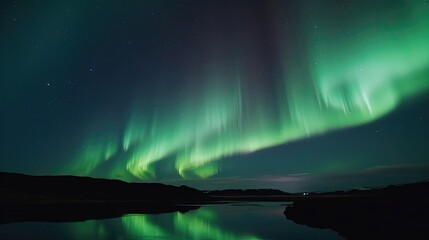 Immerse yourself in the magical display of the Northern Lights in Iceland, where shimmering curtains of green, purple, and blue illuminate. Generated by AI.