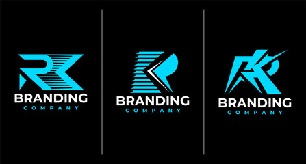 Modern speed line letter R K RK KR logo design
