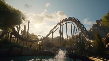 Obraz premium Hold on tight as you embark on a roller coaster ride, where the combination of heart-stopping drops. Generated by AI.