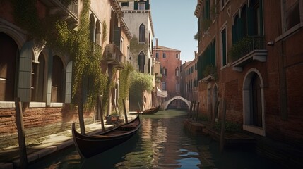 Obraz na płótnie Canvas Embark on a peaceful gondola ride through a picturesque canal, where serenity and beauty intertwine. Generated by AI.