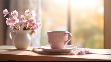 Fototapeta na wymiar cup of tea and flowers, ai generative