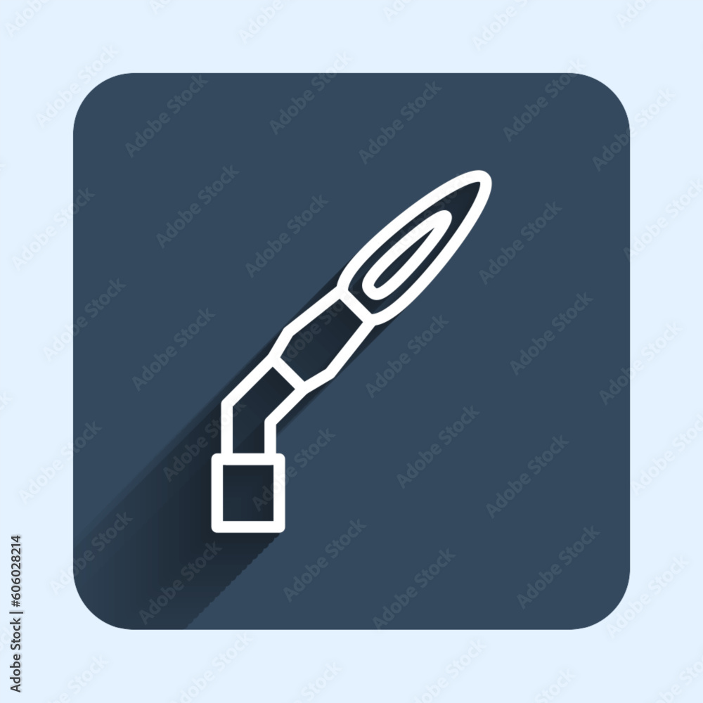 Poster white line welding torch icon isolated with long shadow background. blue square button. vector