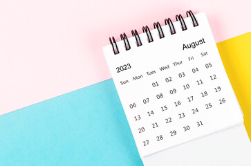 The August 2023 Monthly desk calendar for 2023 year on beautiful background.