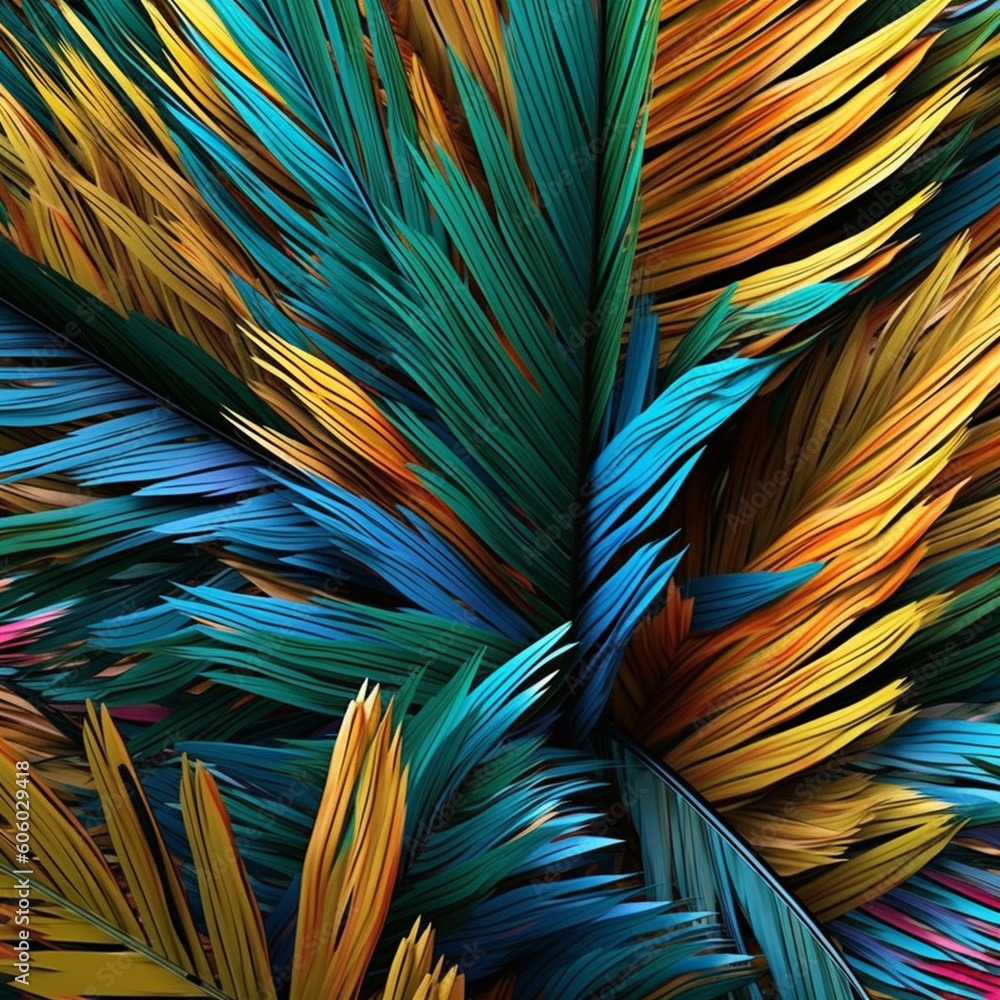 Poster A conceptual artwork of abstract palm leaves transformed into bold, graphic shapes and patterns, emphasizing the beauty and versatility of nature's design. Generative AI technology.