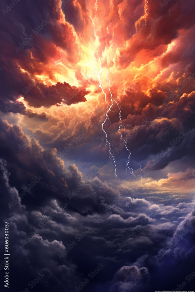 Poster an illustration of a rising sun breaking through storm clouds, symbolizing the triumph of hope over 