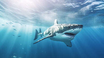 white shark swimming in the ocean, Generative AI
