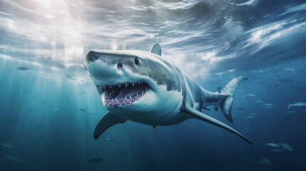 white shark swimming in the ocean, Generative AI