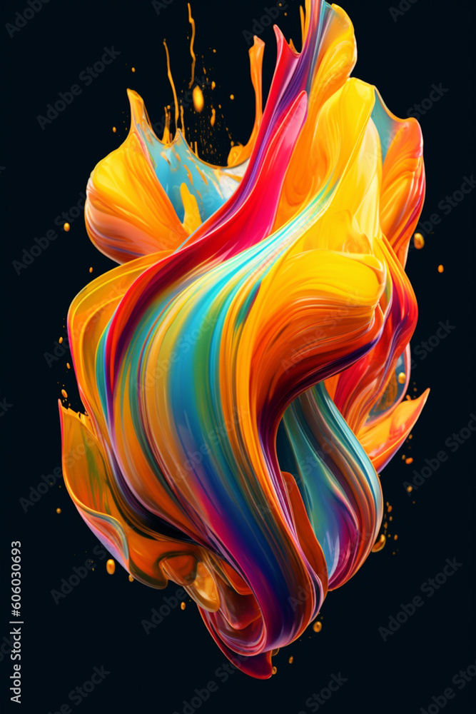 Poster digital artwork of an abstract object composed of vibrant colors and fluid lines, evoking a sense of