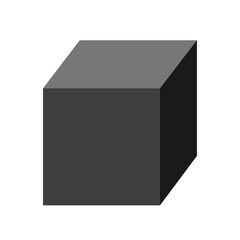 A black cube on a white background.