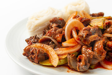 Seasoned Whelk with somen on white background