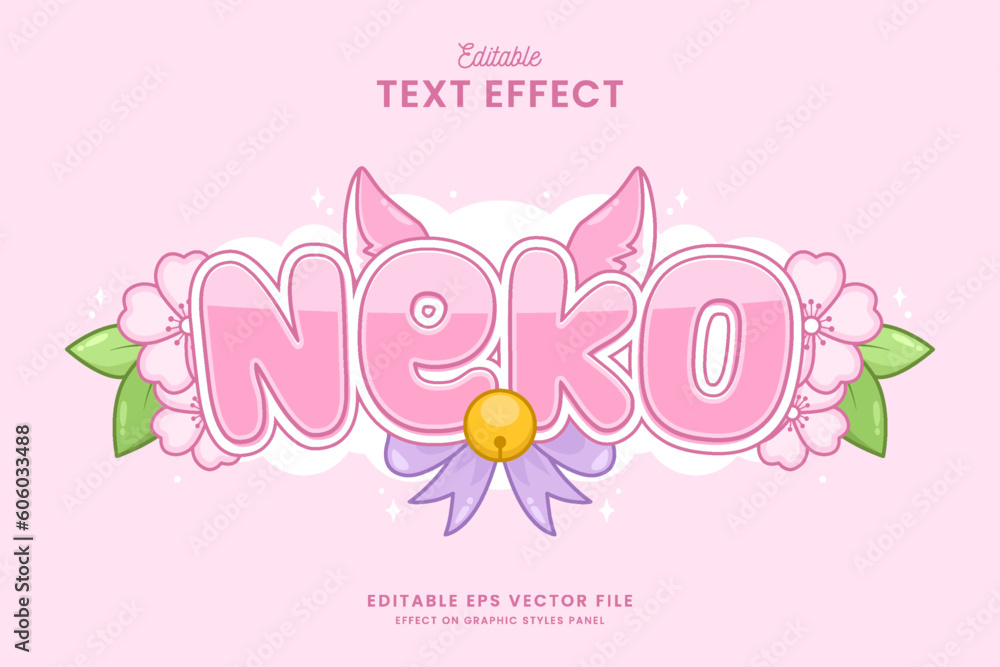 Poster decorative pink cat editable text effect vector design
