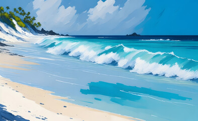 White sand beach, oil painting, digital art from Generative AI