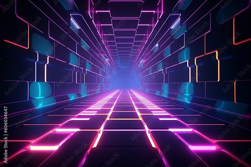 Poster a tunnel of illuminated neon glows with futuristic sci-fi vibes, created by generative ai, generativ