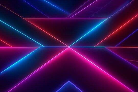 Futuristic Wallpaper with Glowing Laser Lines on Abstract Geometric Neon Background, Generative AI. © ParinApril