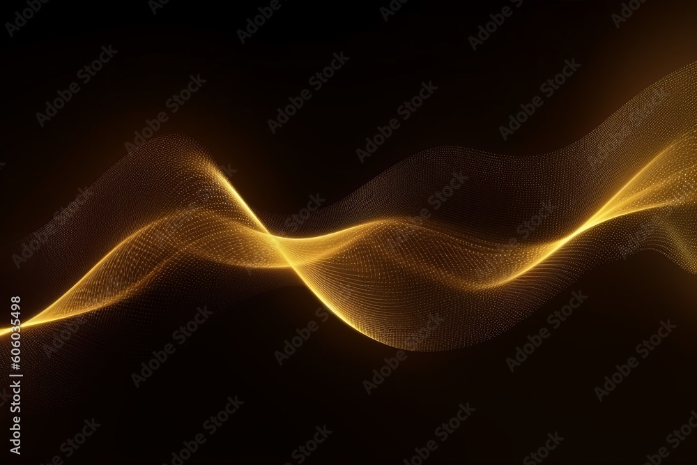 Poster digital network connection formed by moving neon blue and orange wireframe pattern on dark backgroun