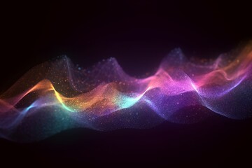 Obraz premium Mesmerizing Particle Flow: Colorful Dust Waves, Enchanting Ripples, and Virtual Reality Cyberspace. Soft Bokeh and Abstract Background Add a Creative Touch., Generative AI.