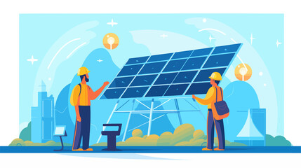 Naklejka premium solar power plant to innovation of green energy; engineer or electrician working on checking and maintenance equipment at solar power plant