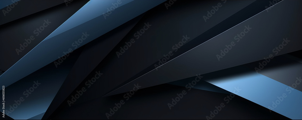 Poster minimalistic metallic geometric background in black, gray, and blue with diagonal lines, stripes, tr