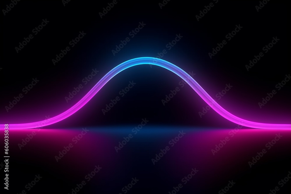 Poster ultraviolet spectrum glowing wavy lines in pink and blue on abstract black background with round arc