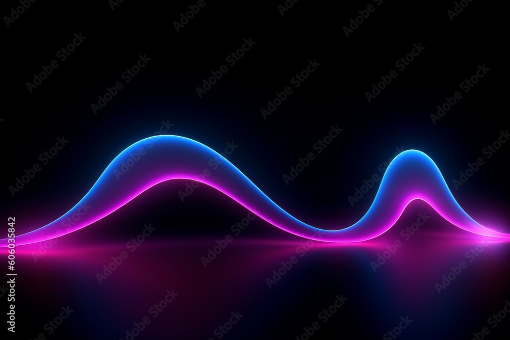 Poster ultraviolet spectrum glowing wavy lines in pink and blue on abstract black background with round arc