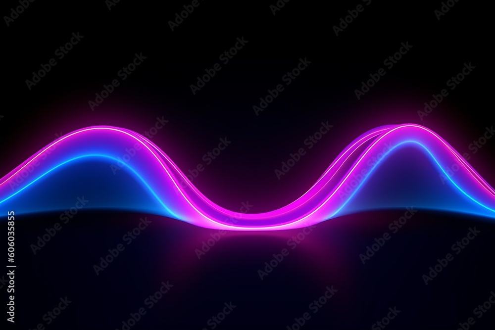 Poster ultraviolet spectrum glowing wavy lines in pink and blue on abstract black background with round arc