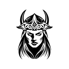 Viking woman mythology, isolated on white, vector illustration.