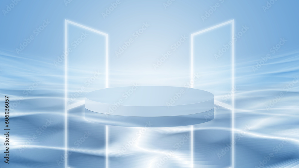 Poster 3d stage on the water surface 3d rendering computer digital drawing