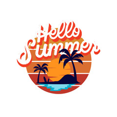 Naklejka premium Hello Summer Retro Sunset