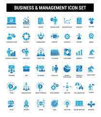 The business and Management blue fill color Icon Collection Set contains such Icons as strategy, report, support, review, award, team, solution, mission, vision, and more. Simple web icons set.