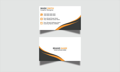 Modern Corporate and Creative Business Card Design Template Double-Sided Horizontal Name Card Simple and Clean Orange and Black Visiting Card Vector Illustration Colorful Gradient White Nice Design