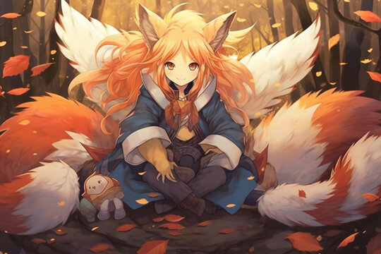 cute nine tail fox anime