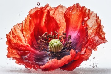 red poppy flower with water drops - obrazy, fototapety, plakaty