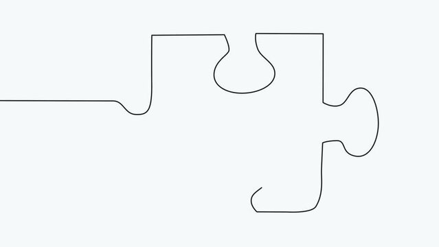 connected puzzle pieces of one continuous line drawn. Jigsaw puzzle element. 4K animation