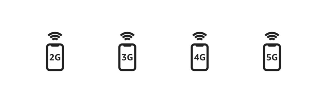 Phone network icon set. 2g, 3g, 4g, 5g. Vector EPS 10