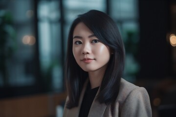 Fototapeta premium woman corporate confident businesswoman asian office happy online portrait space business copy. Generative AI.